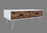 48" Brown And White Wood And Metal Coffee Table With Two Drawers