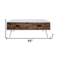 48" Brown And White Wood And Metal Coffee Table With Two Drawers
