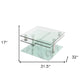 32" Clear and White Faux Marble Glass and Metal Coffee Table With Three Shelves