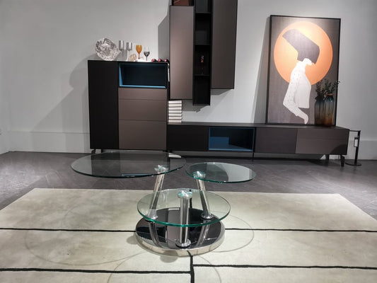 32" Clear And Silver Glass And Metal Round Floor Shelf Coffee Table