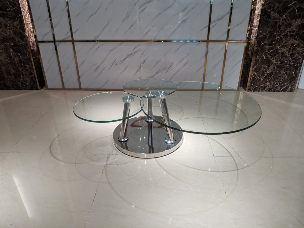 32" Clear And Silver Glass And Metal Round Floor Shelf Coffee Table