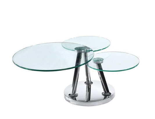 32" Clear And Silver Glass And Metal Round Floor Shelf Coffee Table