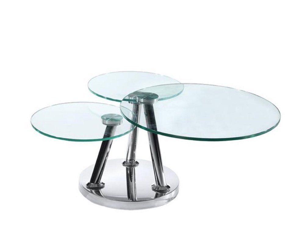 32" Clear And Silver Glass And Metal Round Floor Shelf Coffee Table
