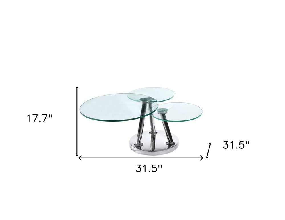32" Clear And Silver Glass And Metal Round Floor Shelf Coffee Table