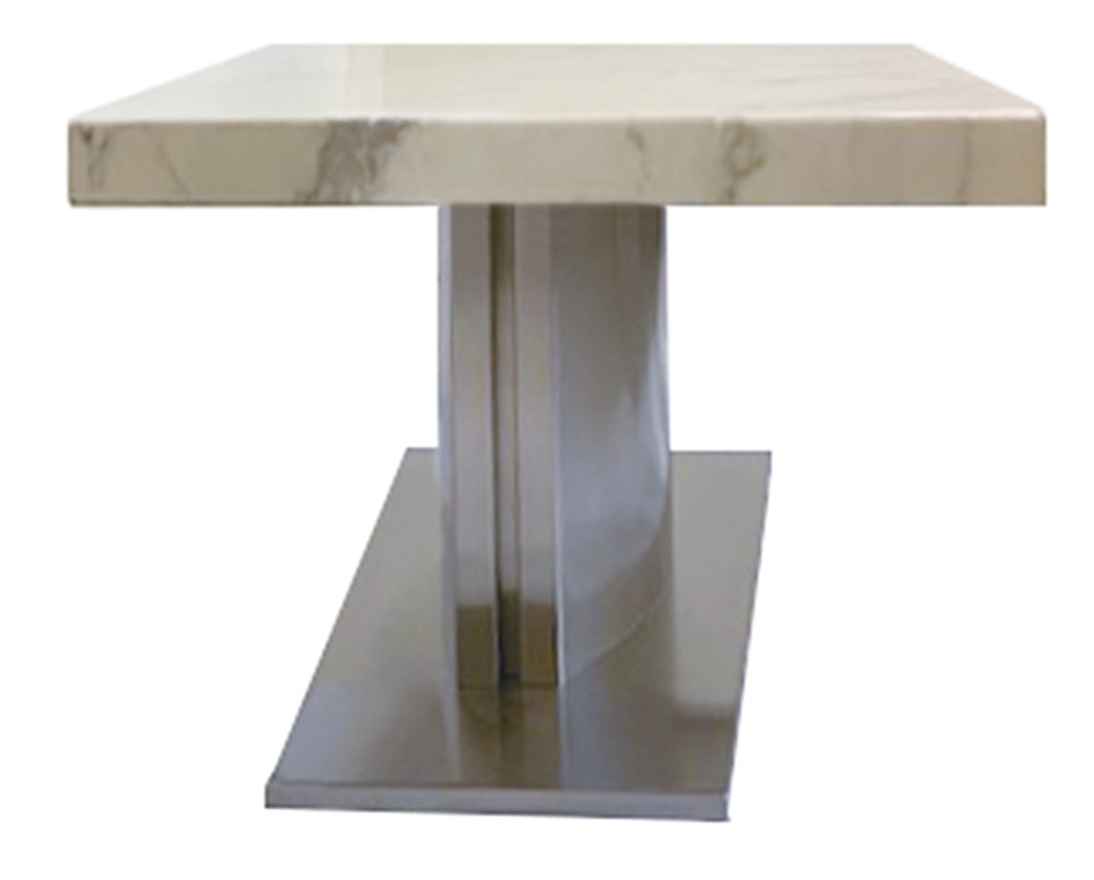 51" White And Silver Genuine Marble And Stainless Steel Pedestal Coffee Table