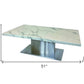 51" White And Silver Genuine Marble And Stainless Steel Pedestal Coffee Table