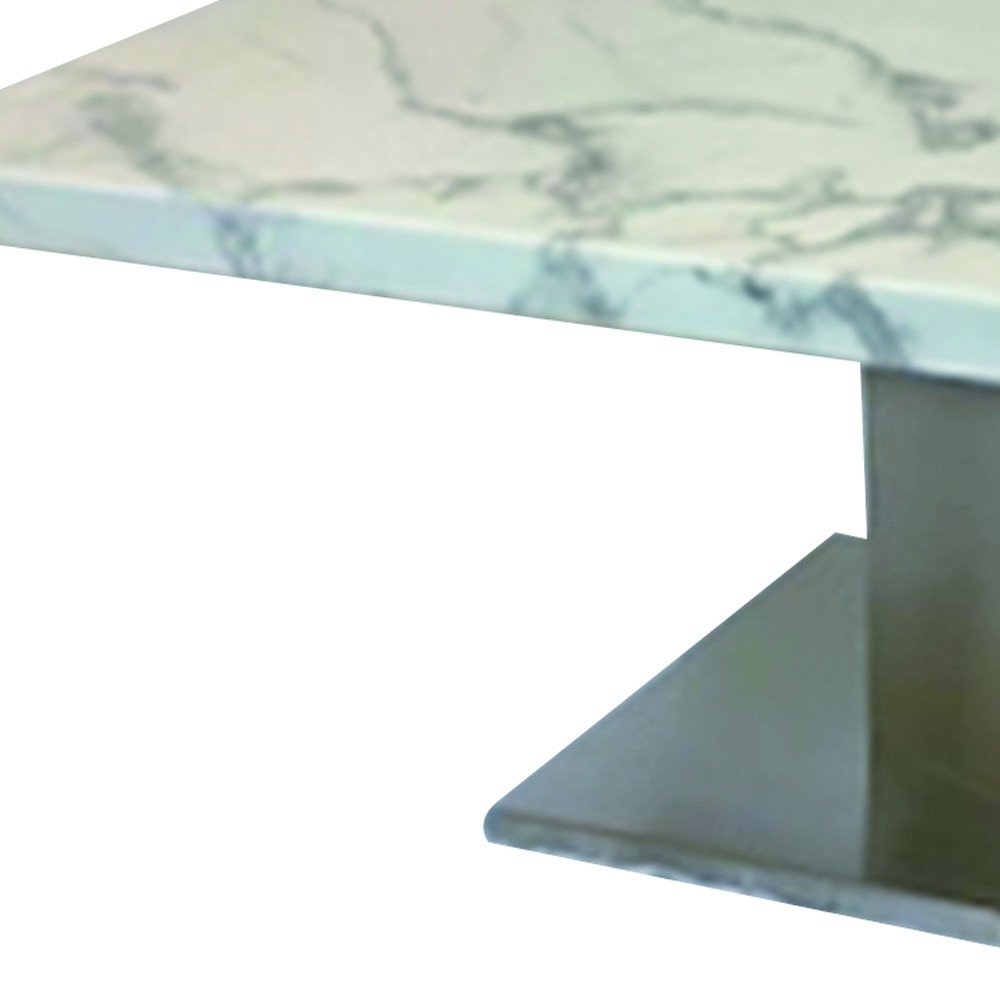 51" White And Silver Genuine Marble And Stainless Steel Pedestal Coffee Table
