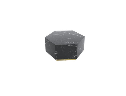 35" Black And Gold Faux Marble Hexagon Drum Coffee Table