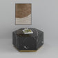 35" Black And Gold Faux Marble Hexagon Drum Coffee Table