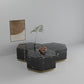 35" Black And Gold Faux Marble Hexagon Drum Coffee Table