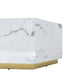 35" White And Gold Faux Marble Hexagon Drum Coffee Table