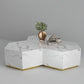 35" White And Gold Faux Marble Hexagon Drum Coffee Table