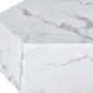 35" White And Gold Faux Marble Hexagon Drum Coffee Table