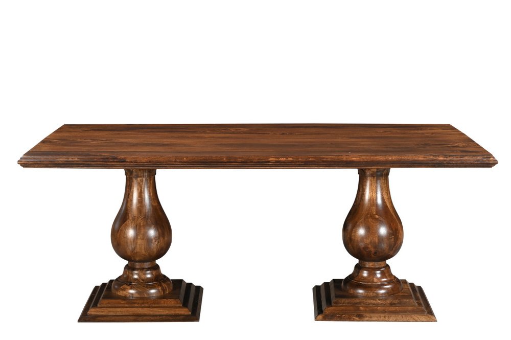 75" Dark Brown Wood Double Pedestal Base Dining Table