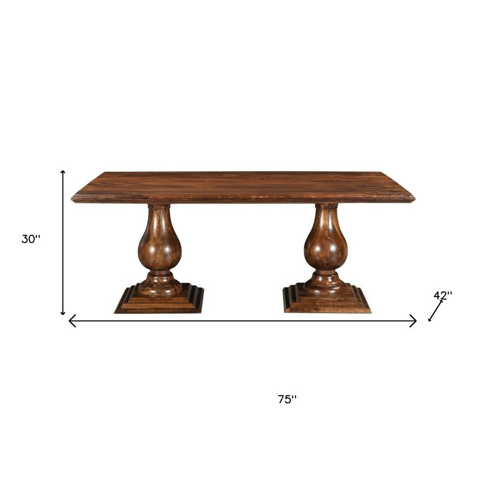 75" Dark Brown Wood Double Pedestal Base Dining Table