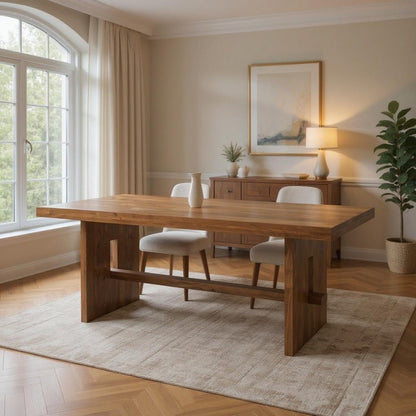 75" Brown Solid Wood Trestle Base Dining Table