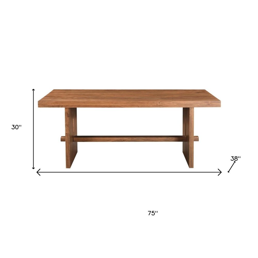 75" Brown Solid Wood Trestle Base Dining Table