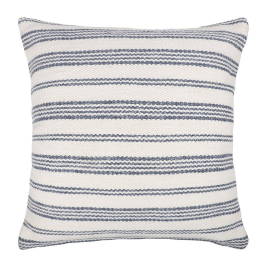 20" Navy and White Striped Throw Pillow With Ruffle