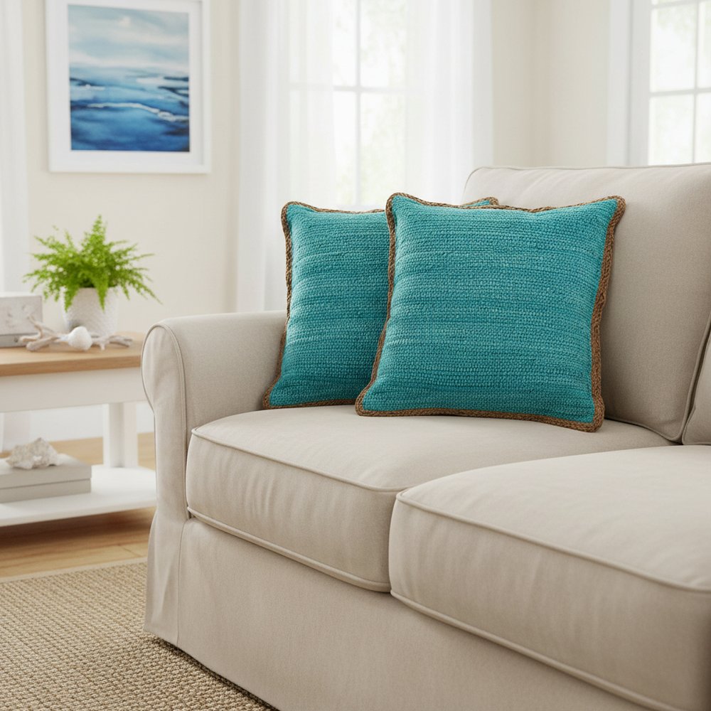 Set of Two 20" Red Cotton And Jute Throw Pillows with Texture