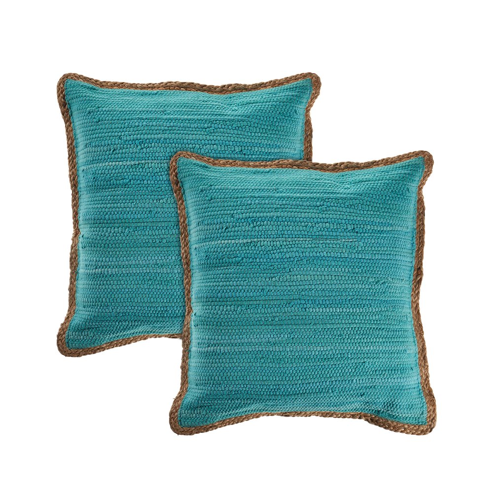 Set of Two Navy Blue Cotton Throw Pillow