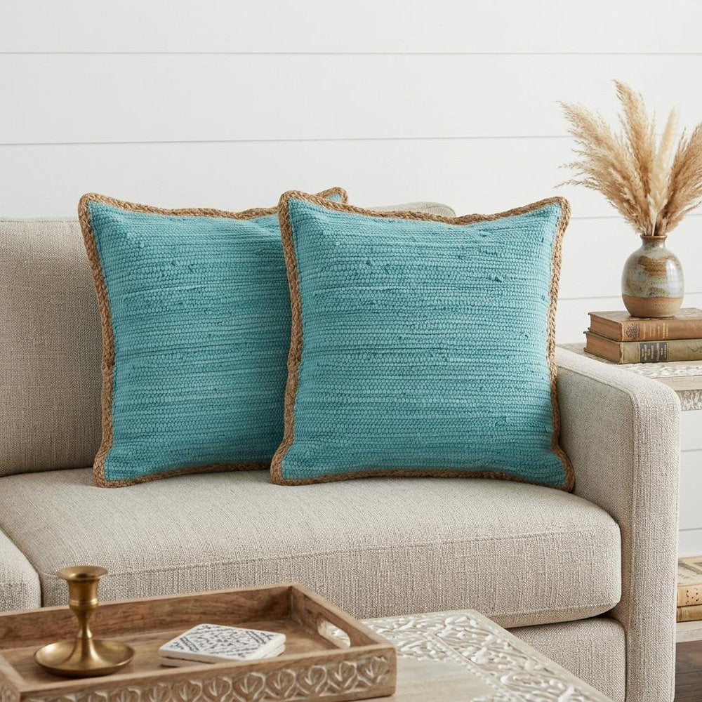 Set of Two Navy Blue Cotton Throw Pillow