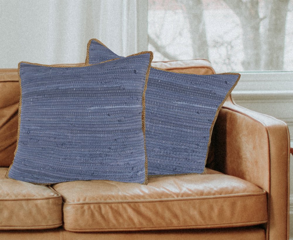 Set of Two 20" Red Cotton And Jute Throw Pillows with Texture