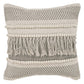 Set of Two Beige Striped Cotton Throw Pillow With Fringe