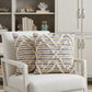 Set of Two Blue Diamond Cotton Throw Pillow With Fringe