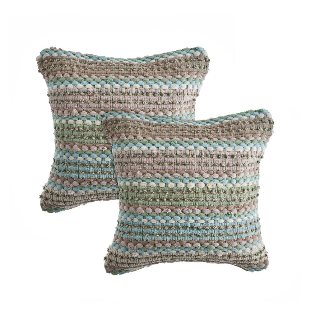 Set of Two 18" Black Gray and Ivory Striped Cotton Blend Throw Pillows with Texture