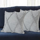 Set of Two Dark Gray Diamond Cotton Throw Pillow With Fringe