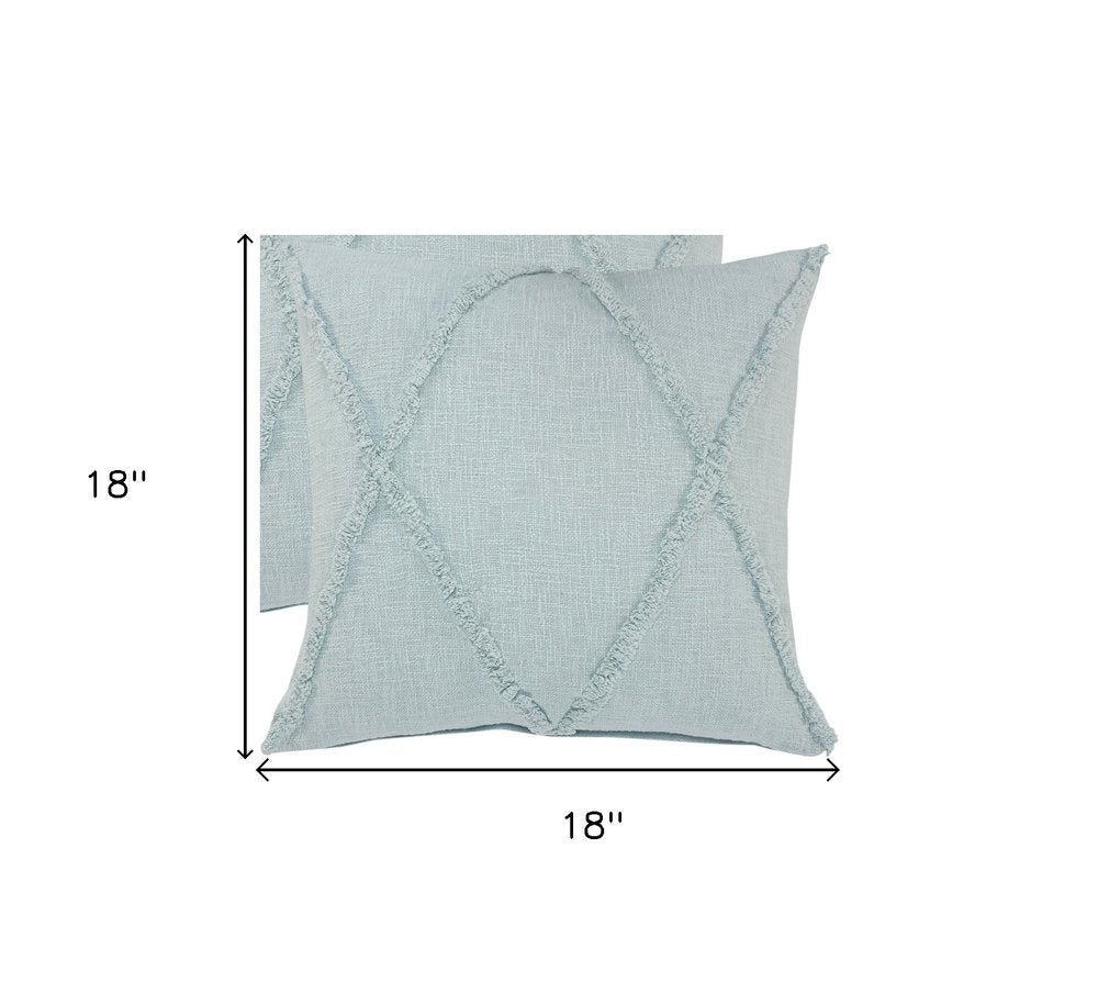 Set of Two Dark Gray Diamond Cotton Throw Pillow With Fringe