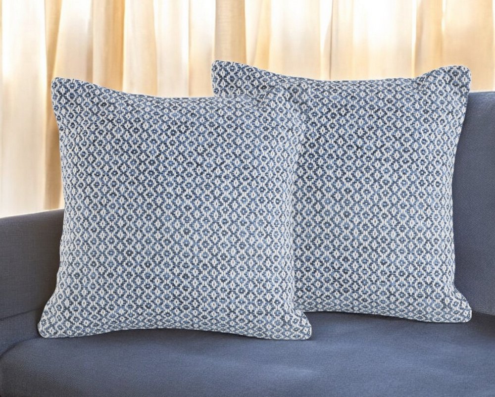 Set of Two Blue Chevron Cotton Throw Pillows