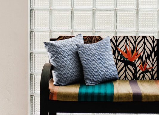 Set of Two Blue Chevron Cotton Throw Pillows