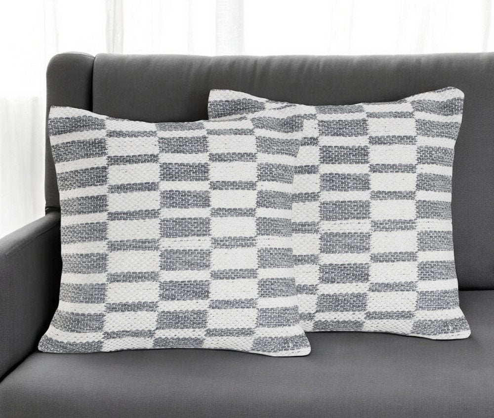 Set of Two 18" Gray Geometric Cotton Throw Pillows