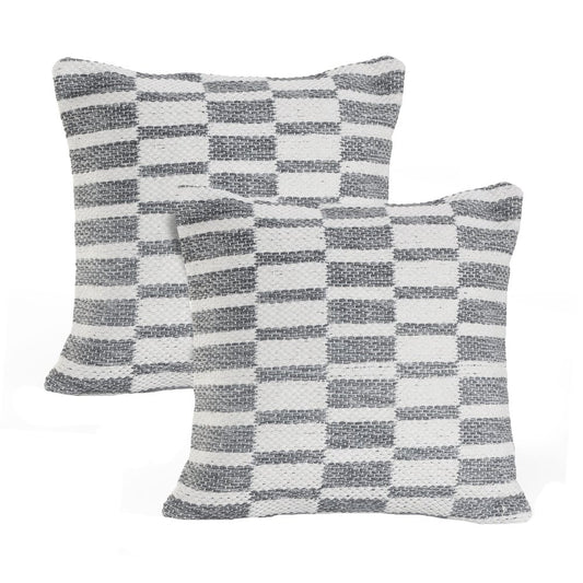 Set of Two 18" Gray Geometric Cotton Throw Pillows