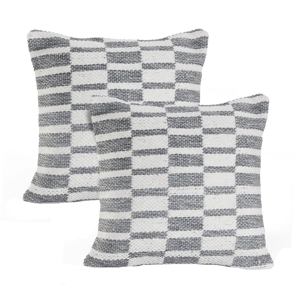 Set of Two 18" Gray Geometric Cotton Throw Pillows