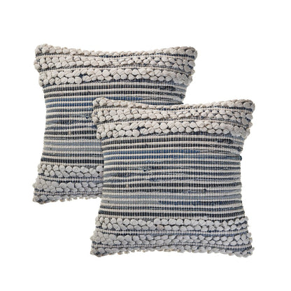 Set of Two 18" Blue And Ivory Cotton Throw Pillows with Texture