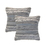 Set of Two 18" Blue And Ivory Cotton Throw Pillows with Texture