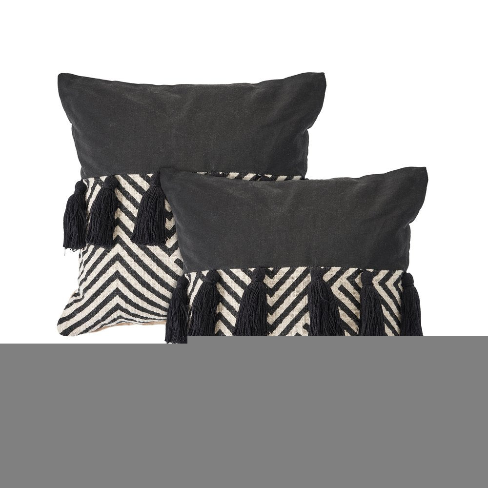 Set of Two Black and White Chevron Cotton Throw Pillow With Tassels