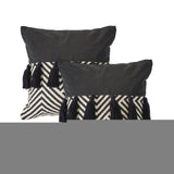 Set of Two Black and White Chevron Cotton Throw Pillow With Tassels
