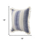 Set of Two 18" Blue and Cream Cotton Throw Pillows with Fringe