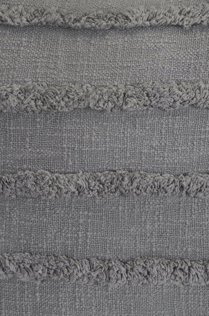 Set of Two Gray Ribbed Cotton Throw Pillow With Fringe