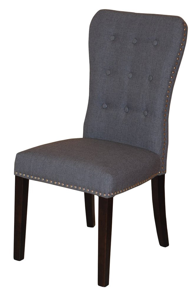 Set of Two Gray and Brown Fabric And Wood Dining Side Chairs