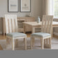 Set of Two Gray and Natural Fabric And Wood Slat Back Dining Side Chairs
