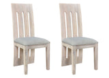 Set of Two Gray and Natural Fabric And Wood Slat Back Dining Side Chairs