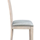 Set of Two Gray and Natural Fabric And Wood Slat Back Dining Side Chairs