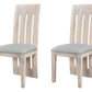Set of Two Gray and Natural Fabric And Wood Slat Back Dining Side Chairs