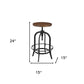 Brown and Black Solid Wood and Metal Backless Adjustable Height Swivel Bar Chair