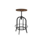 Brown and Black Solid Wood and Metal Backless Adjustable Height Swivel Bar Chair