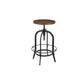 Brown and Black Solid Wood and Metal Backless Adjustable Height Swivel Bar Chair